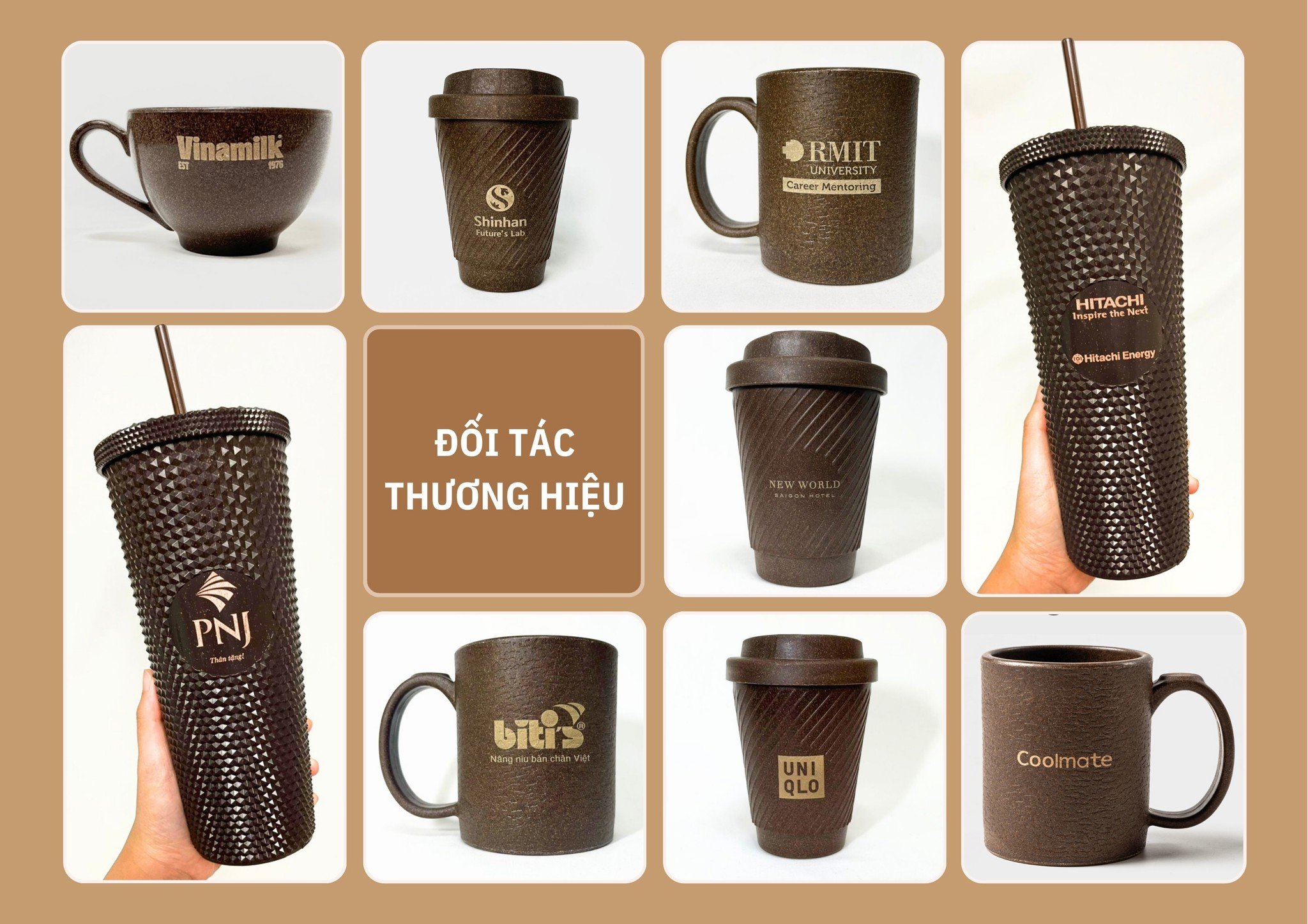 Nhiều thương hiệu lớn lựa chọn quà tặng in logo từ bã cà phê